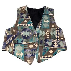 Western Aztec Riding Vest Men's Small Southwestern Tapestry Handmade Driving